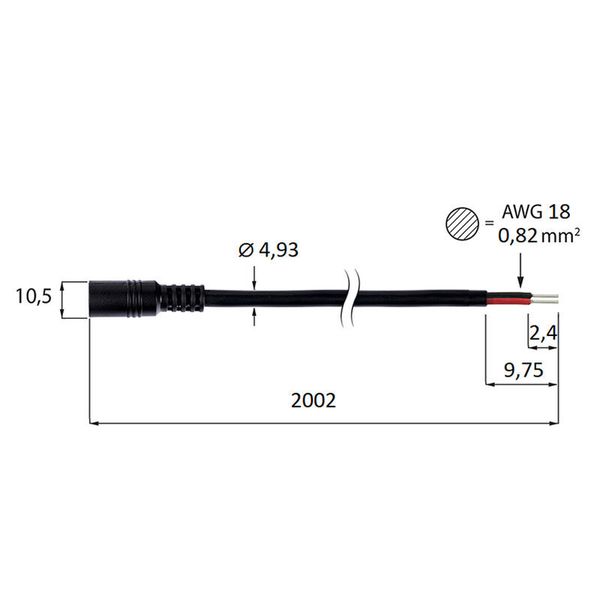 Power connector socket, free end (AWG 18/0.82 mm2), max. 10A, length 2m image 1