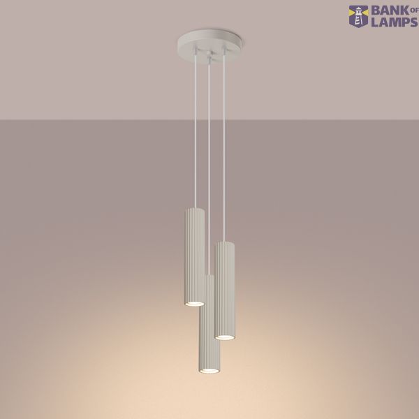 HANGING LAMP THREE CYLINDRICAL BEIGE LAMPSHADES WITH ELEGANT CARBON GROOVING ON GU10 image 11