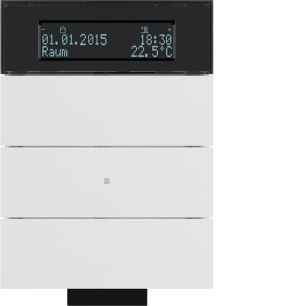 Sensor, push-button IR, 3-fold with room. with thermostat and display, B.IQ, white, mat image 1