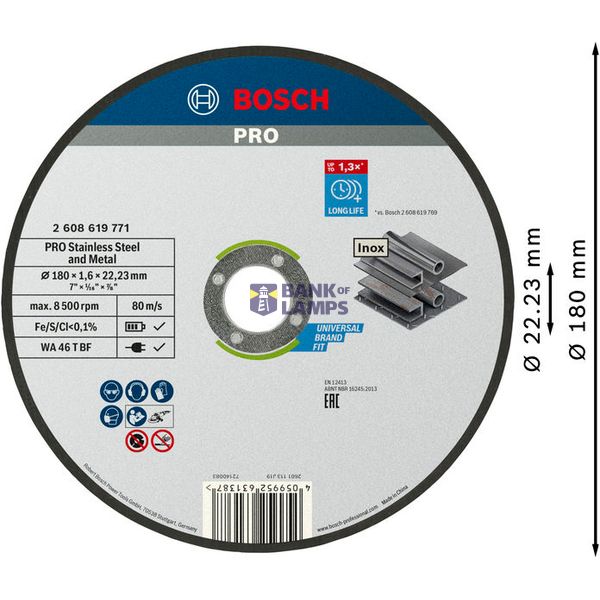 Standard for Inox Straight Cutting Disc 180 x 1.6 x 22.23 mm image 2