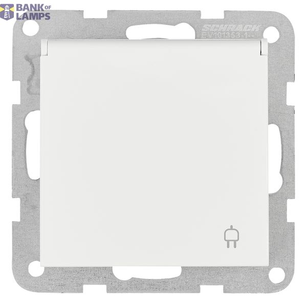 Socket outlet with safety shutter, hinged cover, 1 pc., white. image 1