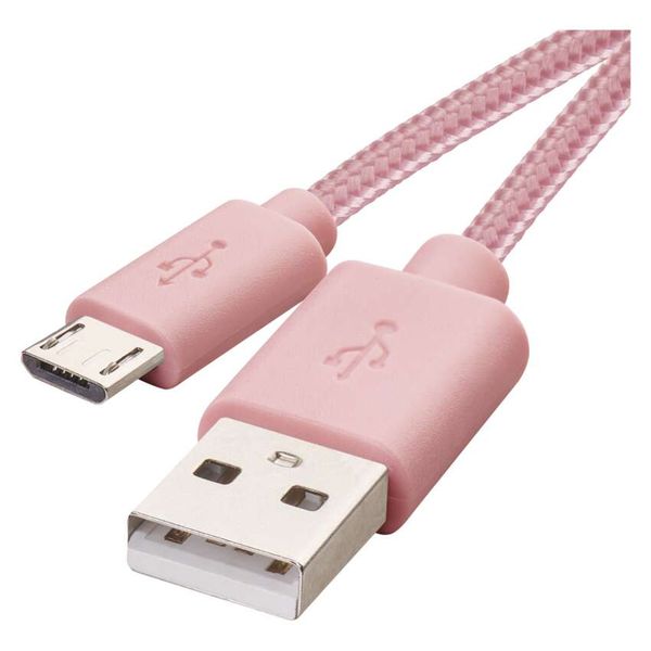 USB 2.0 cable, A to micro B plug, 1m, charging, data transmission, pink image 1