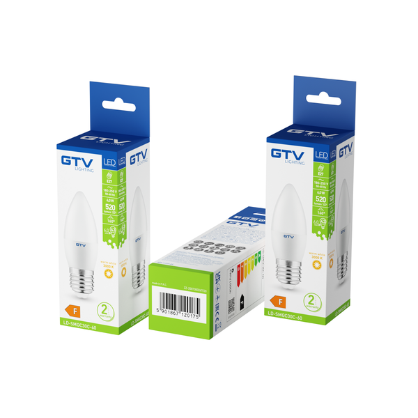 LED BULB, C30, SMD 2835, WARM WHITE, E27, 6W, AC220-240V, 160° light angle, 470 lm, 52 mA image 2