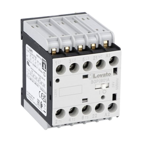Three-pole contactor, IEC operating current Ie (AC3) = 9A, AC coil 50/60Hz, 48VAC, 1NC auxiliary contact, rear PCB solder pin image 1