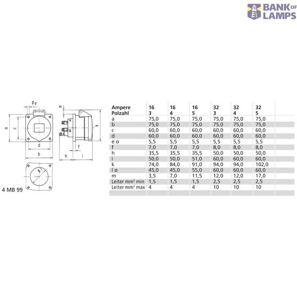 ICD 6h 16A 4P 400V IP44 75x75 QC image 4
