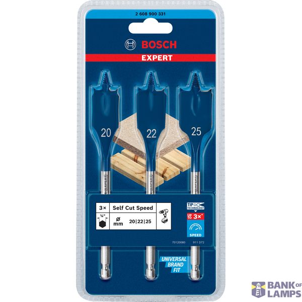 EXPERT Self Cut Speed Spade Drill Bit Set 2/22/25 mm 3-pc image 2