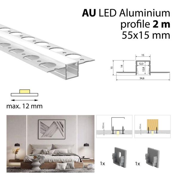 Aluminum profile for plasterboards AU 2m Whitey diffus., 2x end image 1