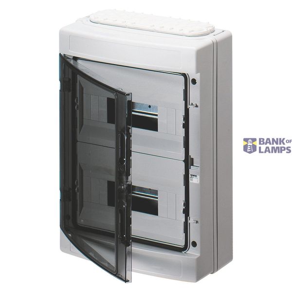 DISTRIBUTION BOARD - GERMAN STANDARD - (12X3) 36MODULES - IP65 - FITTED WITH TERMINAL BLOCK - WITH SMOKED TRANSPARENT DOOR image 1