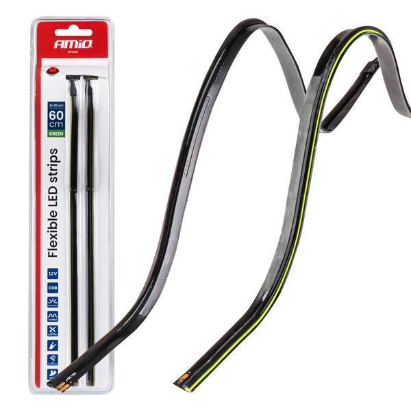 Flexible LED COB side strips green 2x30cm 12V AMIO-04577 image 1