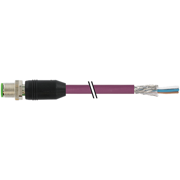 M12 male 0° A-cod. with cable PUR AWG24+22 shielded vt+drag-ch 5m image 1