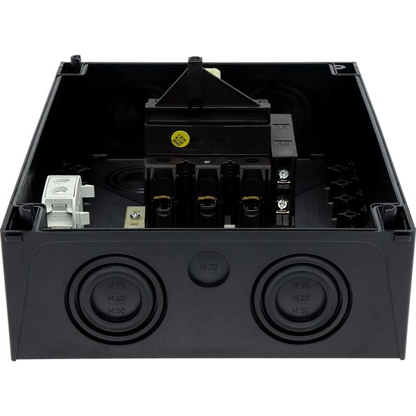 P3-100/I5/SVB/HI11 Main switch, P3, 100 A, surface mounting, 3 pole, 1 N/O, 1 N/C, Emergency switching off function, With red rotary handle and yellow locking ring, Lock image 46