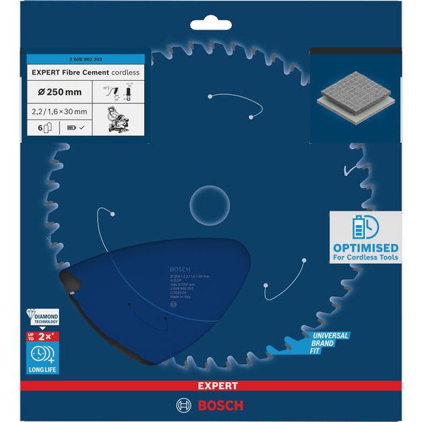 Expert for Fibre Cement Circular Saw Blade for Cordless Saws 250x2.2/1.6x30 T6 image 1