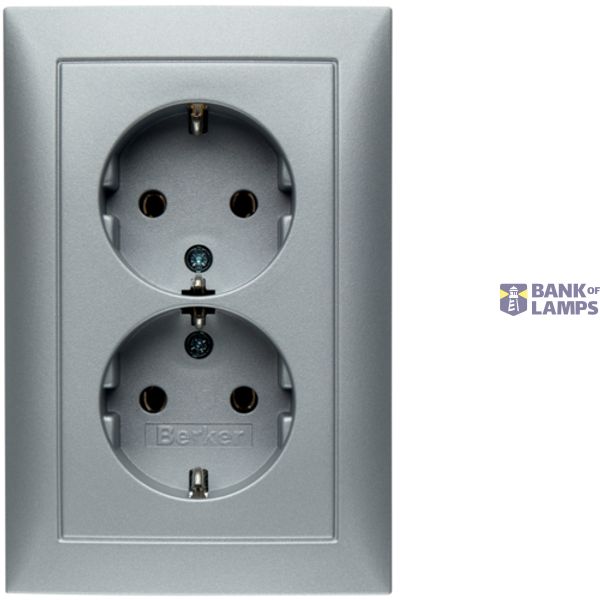 Double socket, SCHUKO with frame, 16 A, 250 V~, screwless. clamps, Berker S.1, anthracite, mat image 1