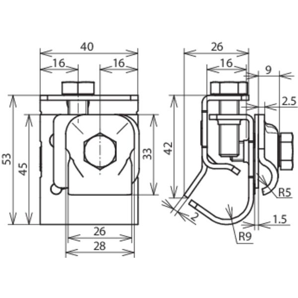 Bimetallic gutter clamp, Cu-St/tZn with double cleat for Rd 6-10mm image 2