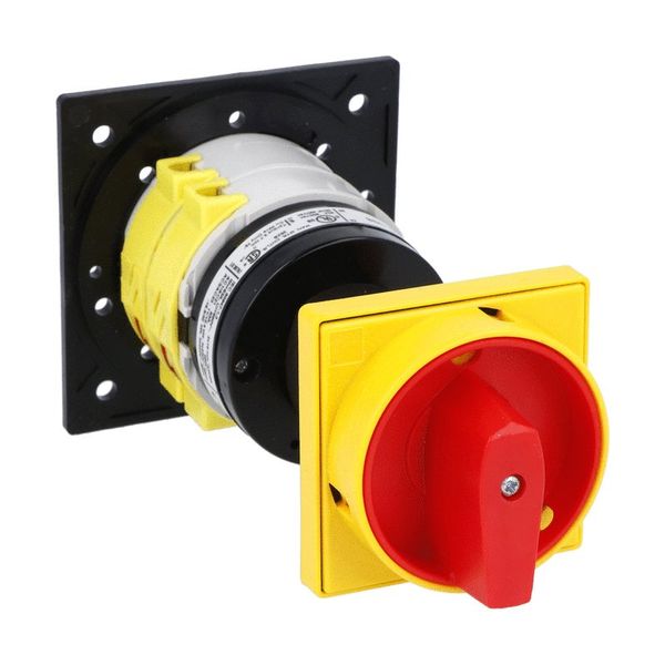 Rotary cam switch 7GN series, ON-OFF switch 3 poles 63A, for rear mounting with red/yellow handle padlockable in 0, door coupling and protection covers, front plate 65X65mm image 1