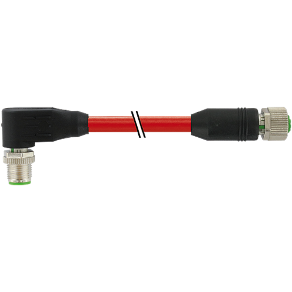M12 male 90° / M12 female 0° D-cod. shielded PUR 1x4xAWG22  gn 20.0m image 1