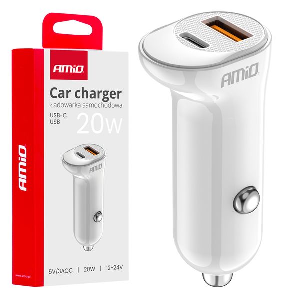 Car charger USB-A+ USB-C 20W 12/24V AMiO-03875 image 1