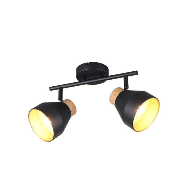 Valentin spot 2-pc E14 matt black/gold/wood image 1