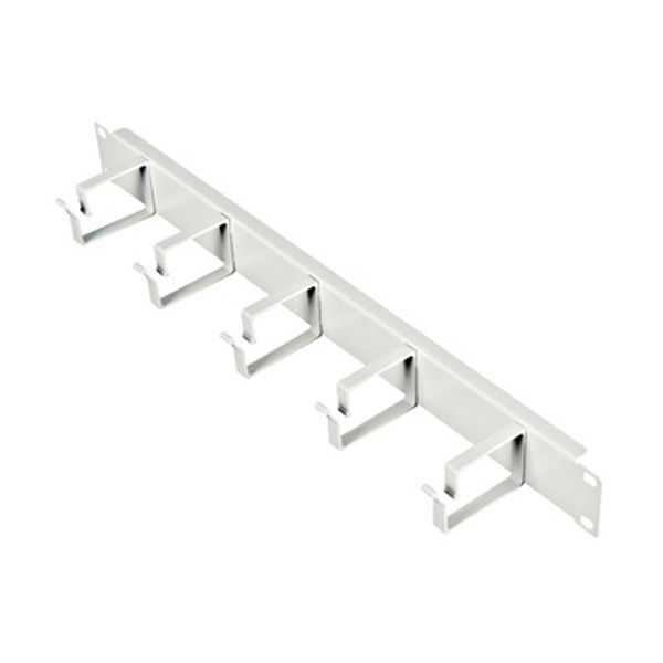 19" Cable management panel, 1U, 5 metal rings, RAL7035 image 1