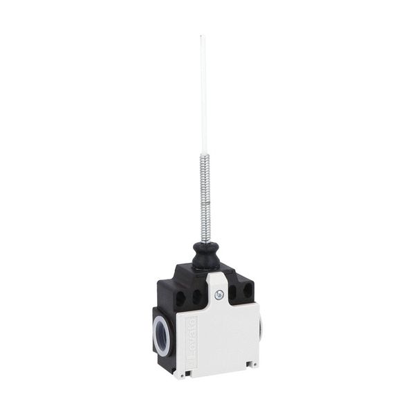 Limit switch, K series, wobble stick, omnidirectional, 2 side cable entry. Dimensions compatible to EN 50047, plastic body, contacts 2NC snap action. Semirigid rod image 1