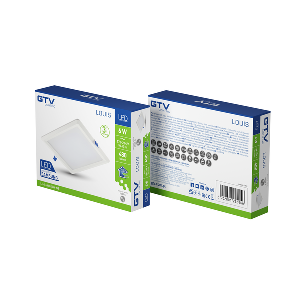 LED luminaire LOUIS, 6 W, 480 lm, 4000K, AC176-264V, IP54, 120°, recessed, square (SAMSUNG LED) image 2