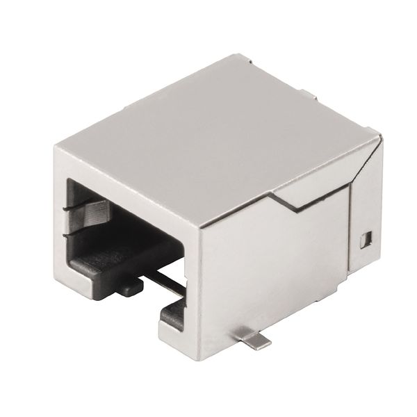PCB plug-in connector, RJ45 jacks, Cat. 5 , SMD solder connection, 90°, Latch option: bottom, Shield tabs: none, 30...80 µ" Ni / ≥ 30 µ" Au , LED: No, Number of poles: 8, Tape image 1