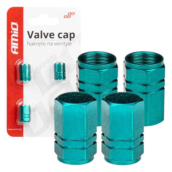 Aluminium valve cap green 4 pcs AMIO-03632 image 1