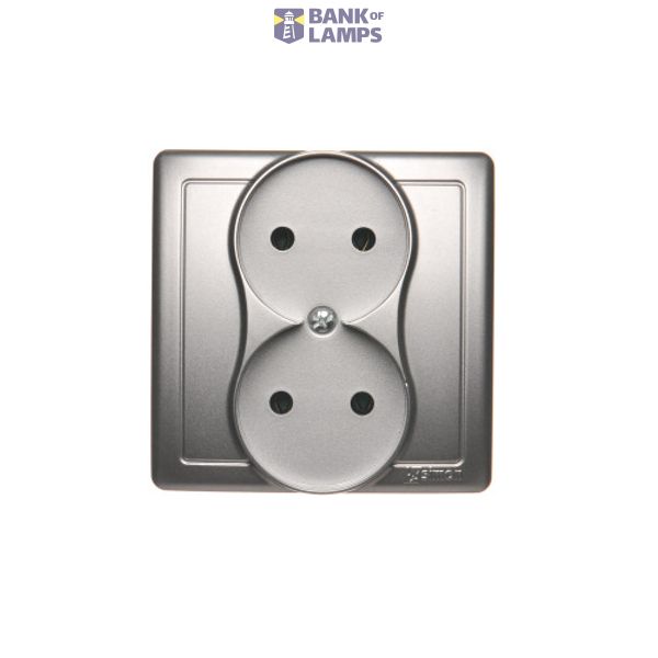 Double socket outlet without earthing, Silver matt, metalic, 16A image 1