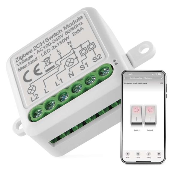 GoSmart switch module IP-2102SZ, ZigBee, 2-channel image 1