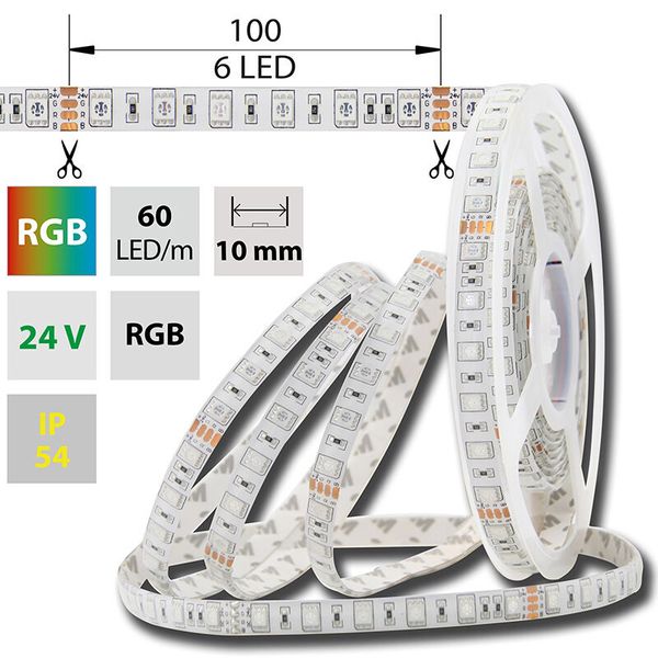 LED strip SMD5050 RGB, 60LED/m, 14,4W/m, DC24V, 496lm/m, IP54, 10mm, 5m image 1