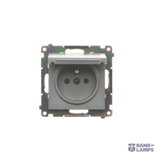 IP44 single socket outlet without frame seal - same color flap&cframe, module, 16A, quick connection, graphite mat image 1