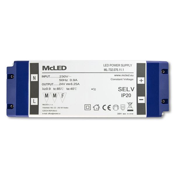 Power supply 150W, DC24V/6.25A, IP20, plastic design with terminal block image 1