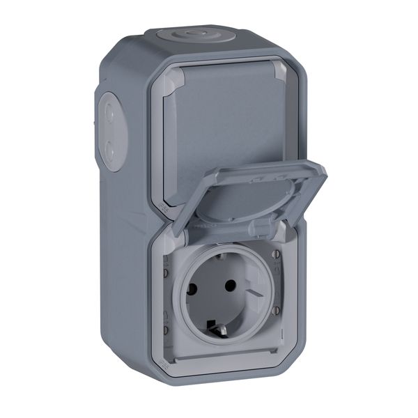PLEXO 2 GANG PREWIRED VERTICAL GERMAN STD SOCKET OUTLET VDE - GREY - SURFACE image 1