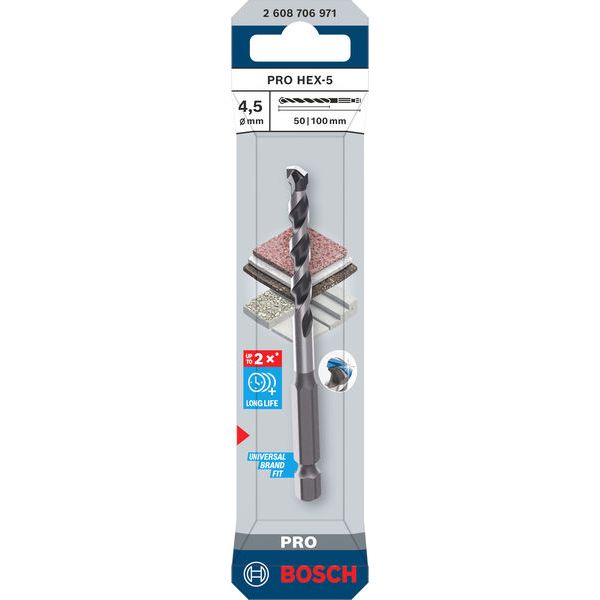 PRO HEX-5 Drill Bit 4.5x50x100mm image 1