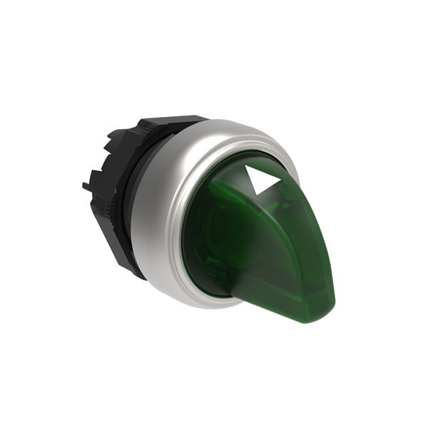 Illuminated selector switch actuator Ø22mm Platinum series chromed plastic, 3 position, 1 - 0 - 2. Green image 1