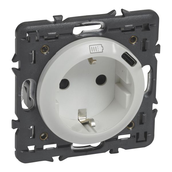 SOCKET 2P+T GERM USB C + FRAME WHITE image 1