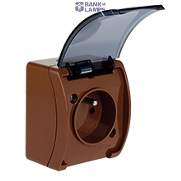 VG-1 Koala Single Socket with earthing contact (2P+Z) surface mounted IP44 brown with smoky (transparent) flap  VG 161-52 image 1