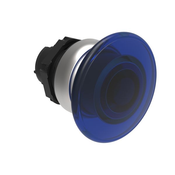 Illuminated mushroom head button actuator Ø22mm Platinum series chromed plastic, spring return, Ø40mm. Blue image 1