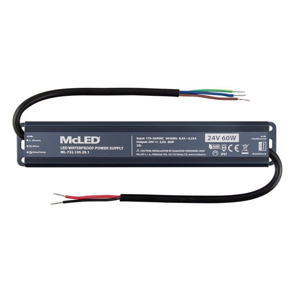 Power supply 60W, DC24V/2.5A, IP67, aluminum design image 1