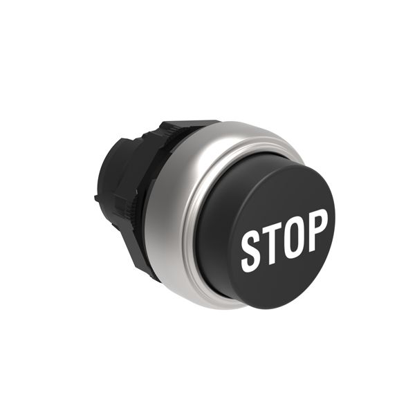 Pushbutton actuator, spring return, with symbol Ø22mm Platinum series chromed plastic, extended, STOP/Black image 1