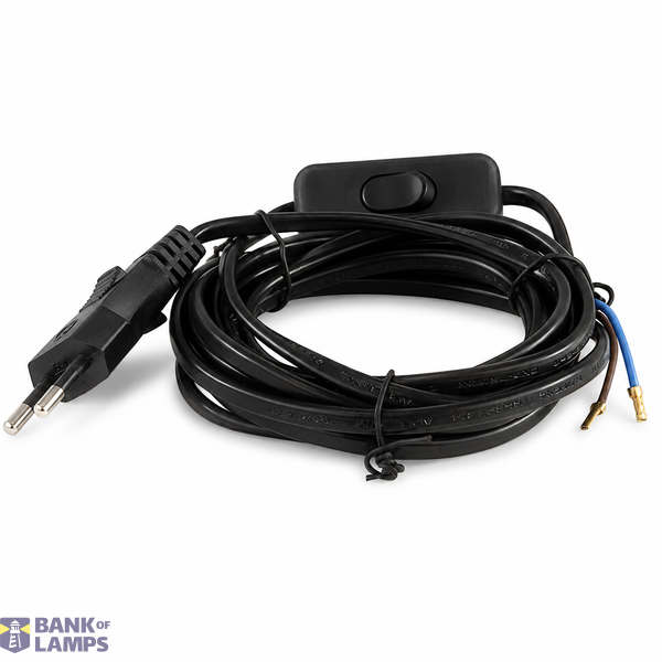 Flat cable 3m, 2* 0,75 mm² 2.5A 250V~ IP20 with on/off switch and EU plug, black image 1
