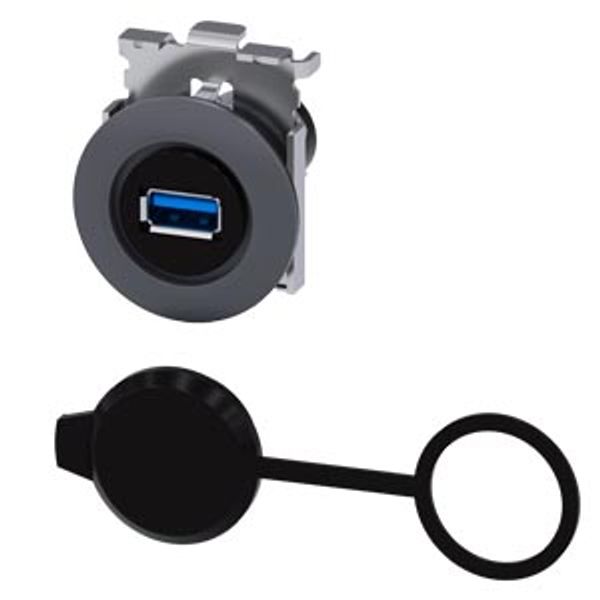 USB port, 30 mm, Metal matt, sand gray image 1