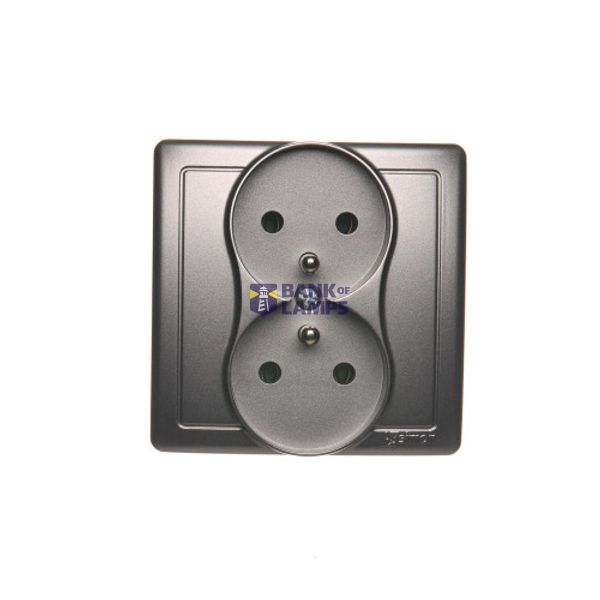Double socket outlet with earthing, Inox, metallized, 16A image 1