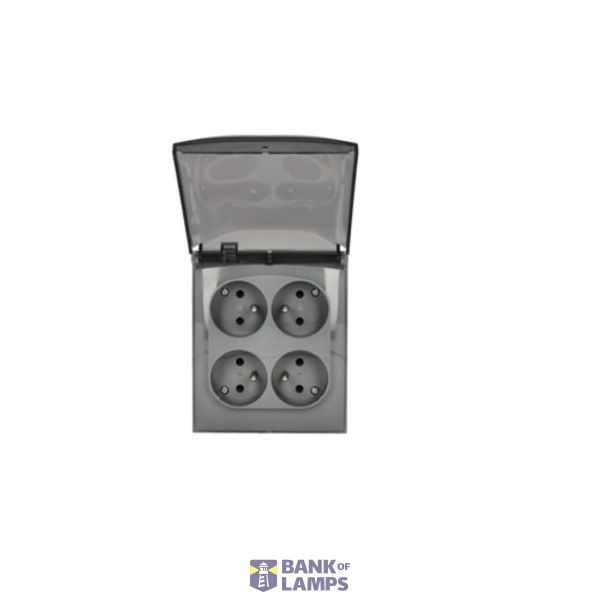 Quadruple socket outlet with earthing IP44 version - flap in colour of the cover, 16A, Screw, dark grey image 1