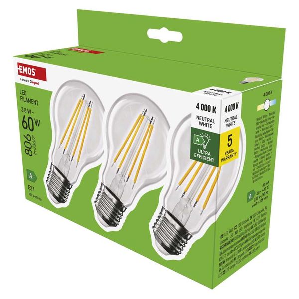 LED Bulb Filament A60 A CLASS/ E27 / 3.8 W (60 W) / 806 lm / neutral white image 1