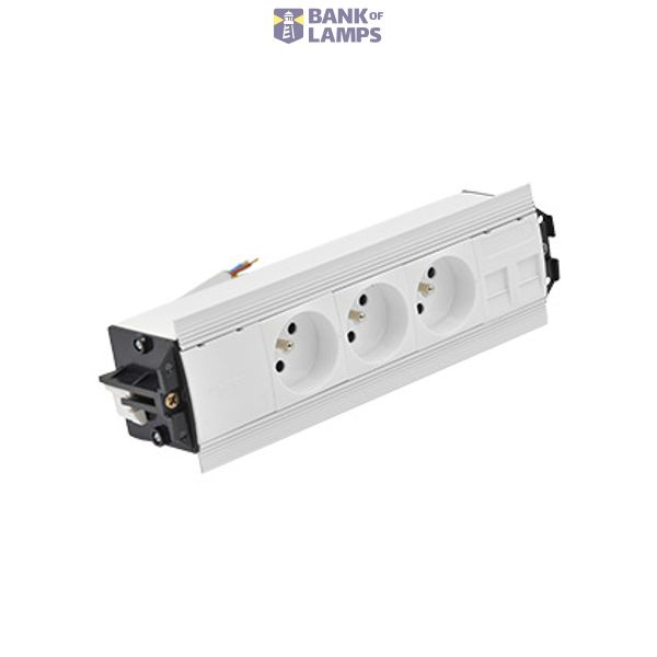 Indesk 3x250V typ E sockets + 2xRJ45 plate with Keystone mounting; 10 cm cable; white image 1