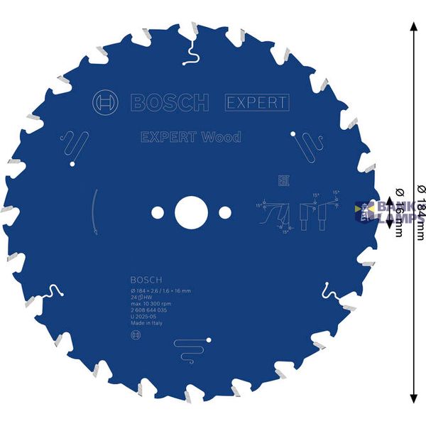 Circular saw blade Expert for Wood 184 x 16 x 2,6 mm, 24 image 2