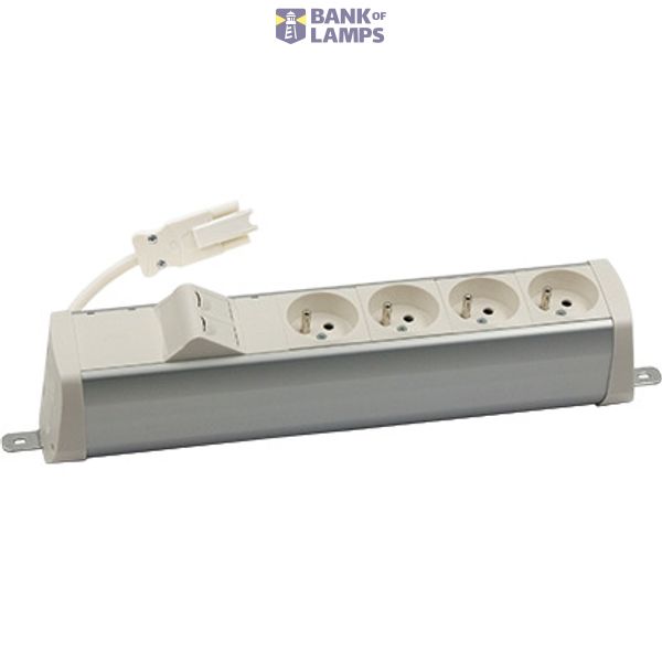 Expanded power strip set: 4x250V type E + 2xRJ45 plate with Keystone mounting., Wieland quick connector, aluminum white image 1