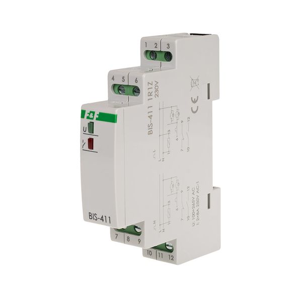 bistable relay 230V 1NC + 1NO, DIN rail mounting image 1