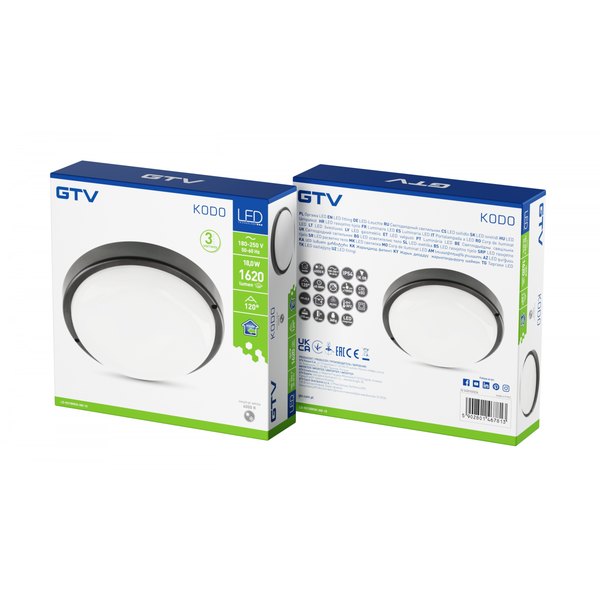 LED luminaire KODO, 18 W, 1620 lm, 4000K, AC180-250V, IP54, IK08, round, black image 2